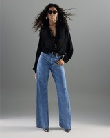 River Island Womens Straight Leg Jeans Blue Belt Relaxed Trousers Pants Bottoms