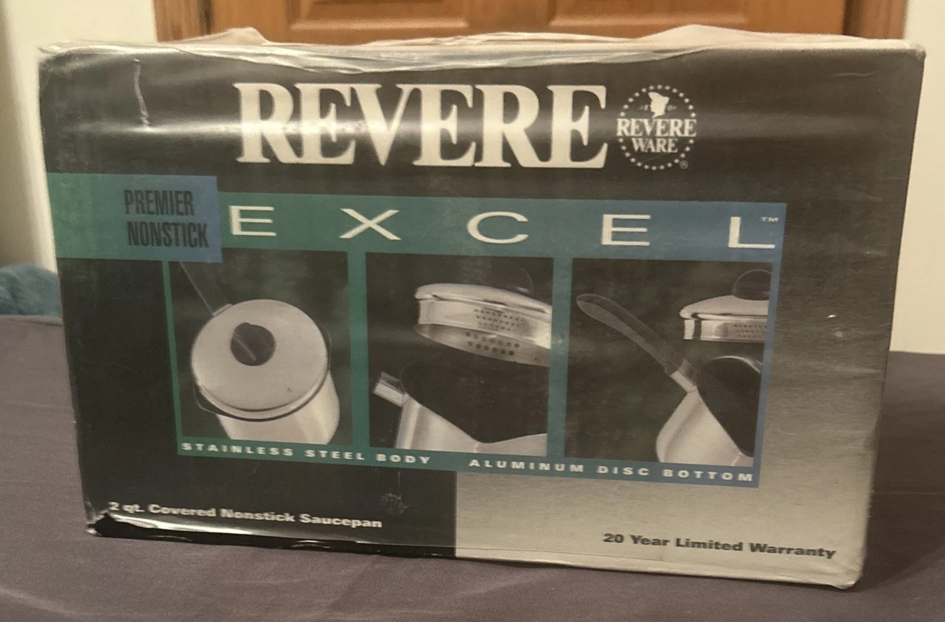 Vtg REVERE WARE 2 QT NS Stainless Steel Aluminum DISC BOTTOM SAUCE PAN W/ Lid