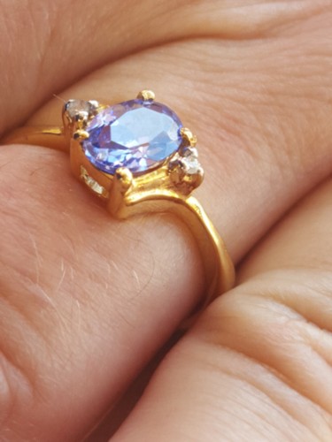Tanzanite Labcreated Oval Cut & Diamond Ring 10kt Solid Yellow Gold - Picture 12 of 12