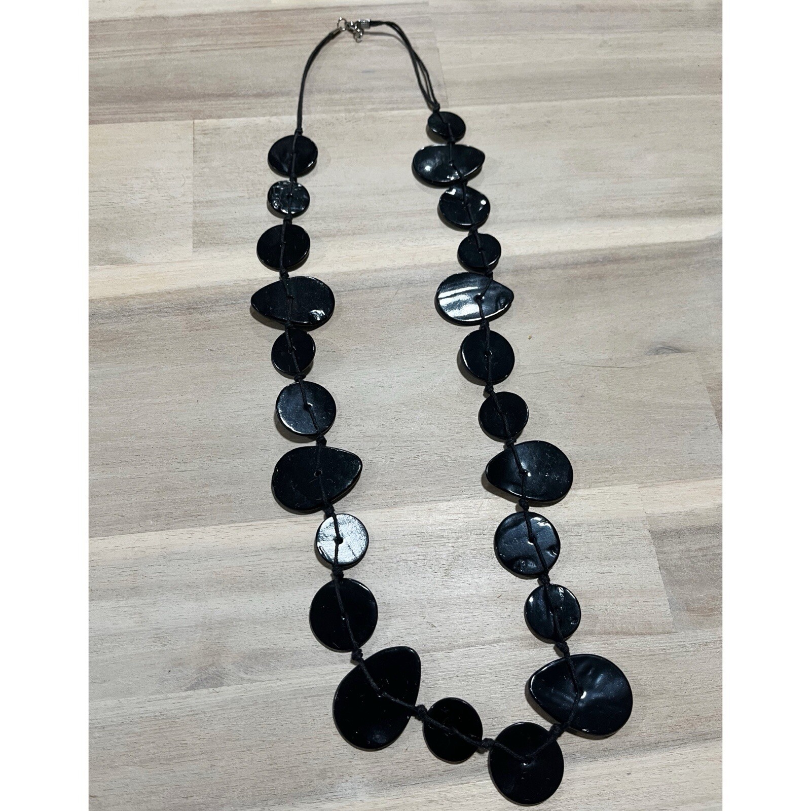Vintage Black Stone Button Statement Necklace 33” - image 3