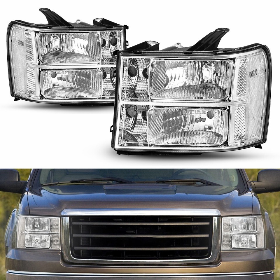 Headlights Fits 20072013 GMC Sierra 1500 2500HD 3500HD Clear Lamps