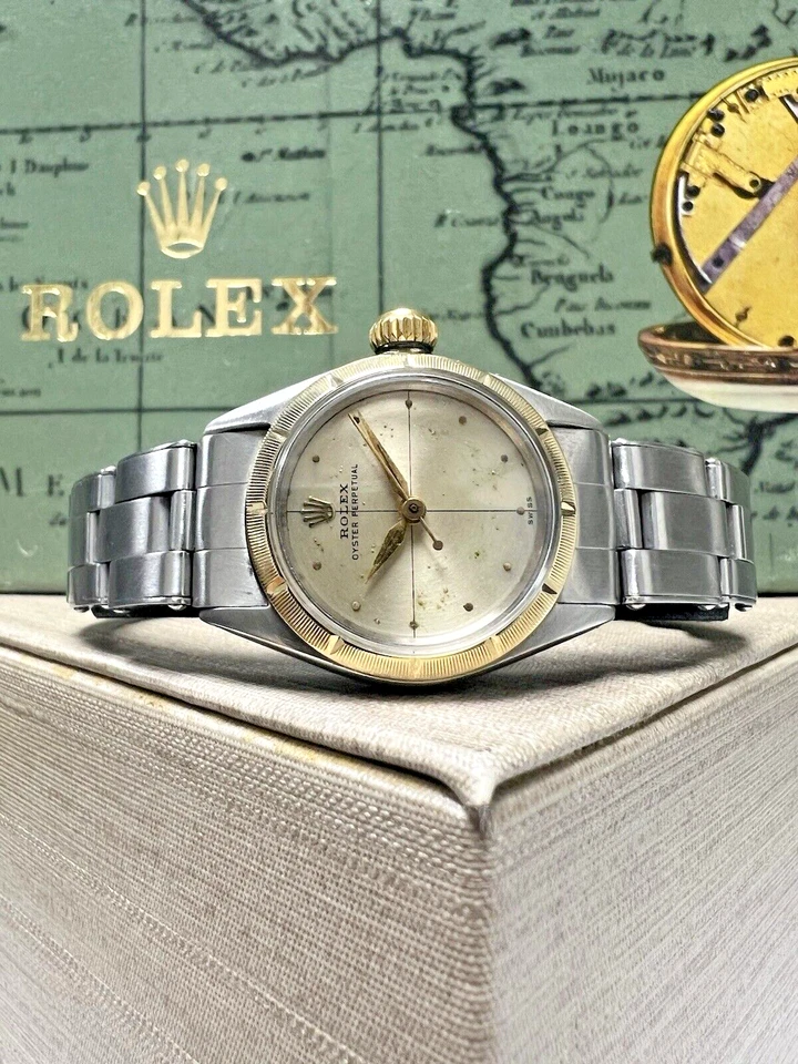 Damas Rolex Oyster Perpetual Oro Acero Inoxidable Zephyr Champagne 6623 Sin Fecha 1960 Foto 2 de 4