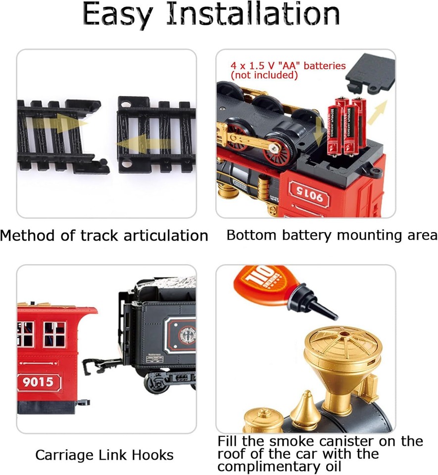 Classic Electric Model Train Set with Headlight Smoke Realistic Sounds