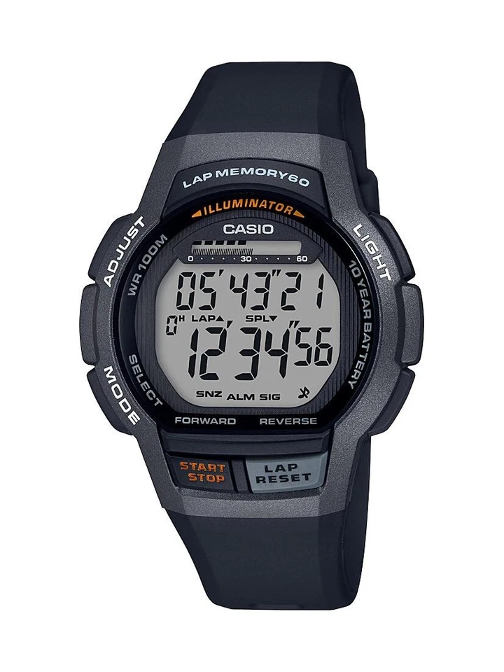Reloj Casio Hombre Banda Resina Negra Calendario Cuenta Regresiva Tiempo 43MM WS1000H-1AV