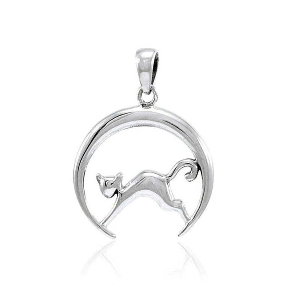 Cat Crescent Moon Lunar Magic Intuition Sterling Silver Pendant - Image 2 of 3