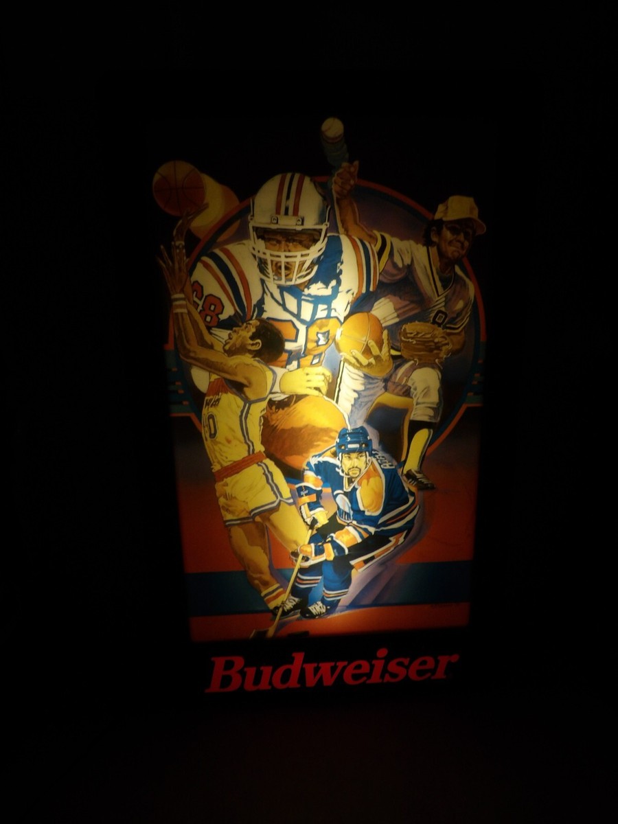 Vintage 1992 Budweiser Beer Sports Lighted Sign Football Baseball