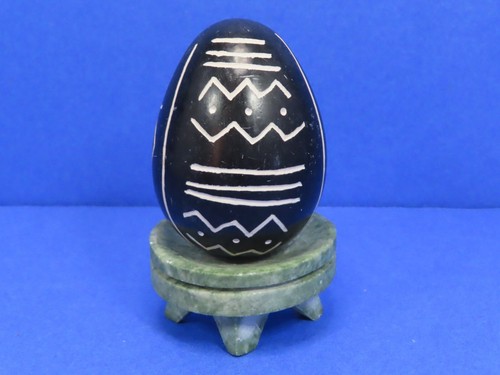 Vintage KENYA Hand Carved Soapstone Egg Black & White 3" Egg Only - Picture 11 of 19