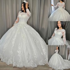 Glitter Wedding Dresses With Long Sleeve Beaded Lace Appliques Bridal Ball Gowns