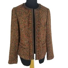 Chico's Brown Metallic Boucle Tweed Speckled Blazer Jacket Work Modest Chic