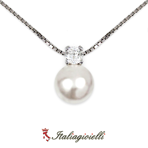 Signorile Collana con Perla Donna in Argento 925 rodiato Oro Bianco - Foto 3 di 5