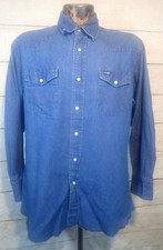 Vintage Wrangler Denim Western Long Sleeve Pearl Snap Up Shirt Size Large