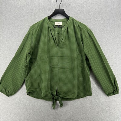 Universal Thread Blouse Womens Size Medium Green Check Long Sleeve V Neck