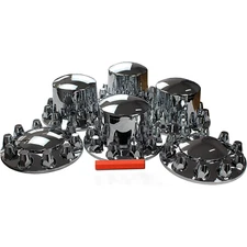 Chrome Hub Cover Front & Rear Axle Wheel Covers 33mm Lug Semi Truck Set of 6