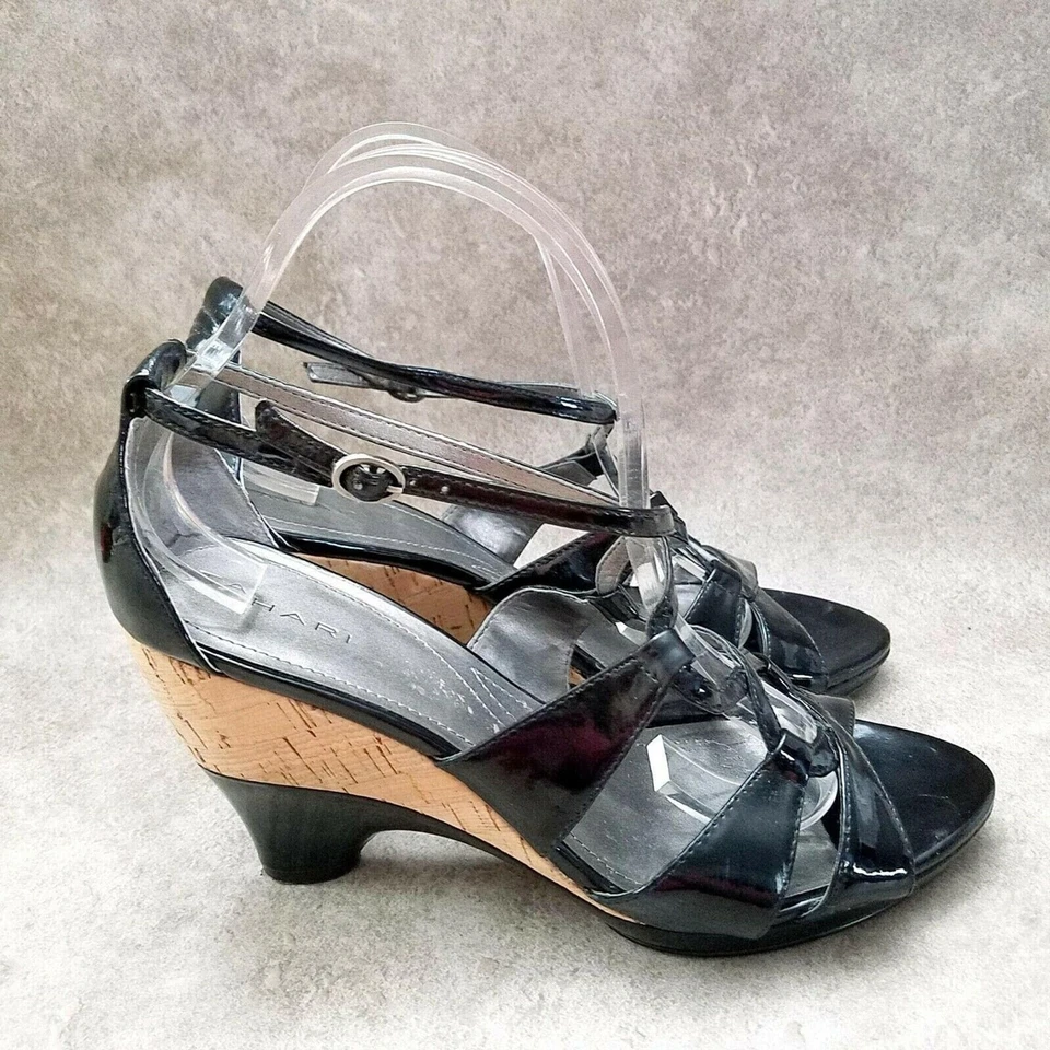 Босоножки Tahari женские лепестковые размер 10 M черные с ремешками на танкетке - Изображение 4 из 4