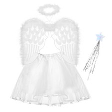4PCS Angel Costumes Headband Wing Wand Tutu Skirt Set Angle Fairy Dress Outfit