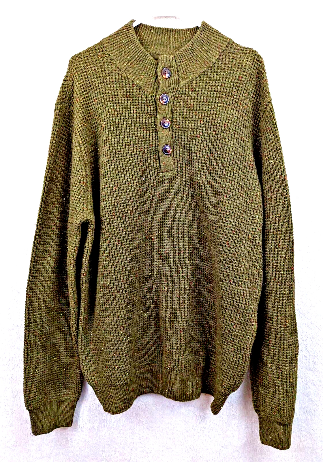 Alesbury sz L Mock Neck Henley Sweater green with colorful specks 0033