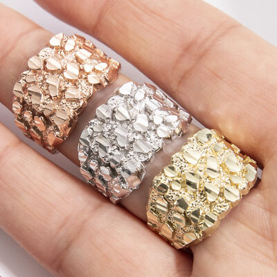SOLID 10K Gold Large Square Nugget Ring Yellow White Rose Gold