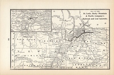 1908 St Louis Rocky Mountain & Pacific Eisenbahn Karte Holz & Kohle Interessen 1966