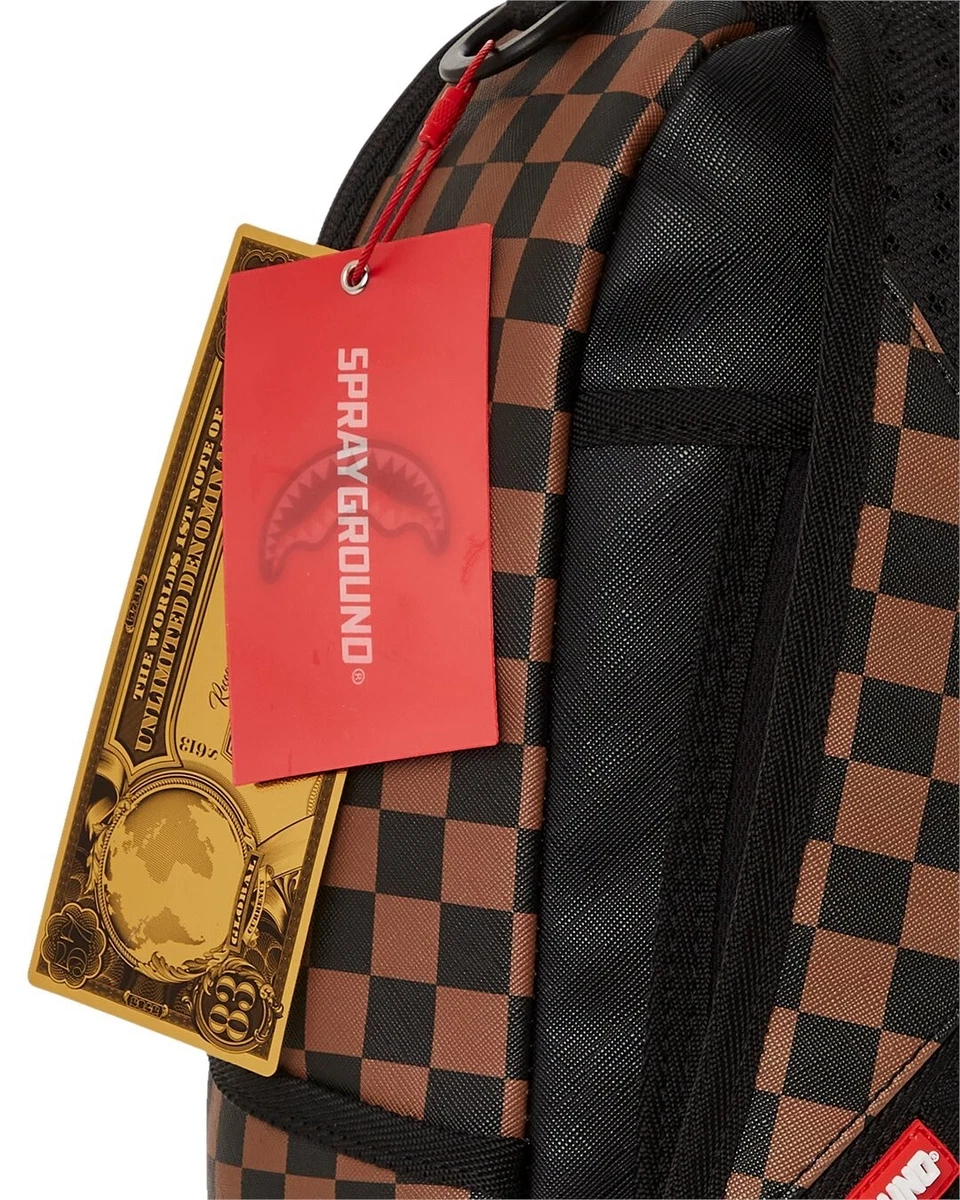 Sprayground Brown Checkered Backpack Shark In Paris Monogram