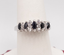 Silver Tone Blue Sapphire Marquise and Clear Cubic Zirconia Ring Band