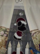 Stained Glass Christmas Mouse Sun catcher Mouse Hanger 6" Ornament Vintage