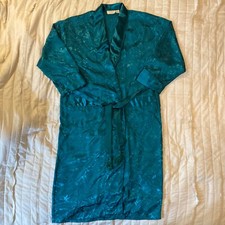 Vtg Victorias Secret Gold Label Robe Womens M/L Green Damask Satin Long 90s