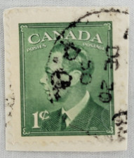 CANADA Postage ~ King George VI ~ Green 1₵ Stamp ~ Posted ~ 1949 ~ B203