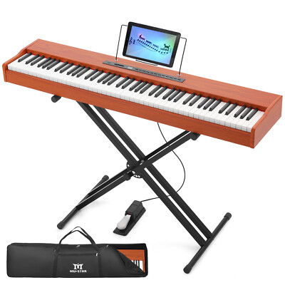Brown 88-Key Electronic Full Size Semi-Weighted Digital Piano Keyboard Pedal+Bag