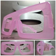 Oversized RETRO Large Super Thick Pink Lensless Eye Glasses Frame Only NO Lens