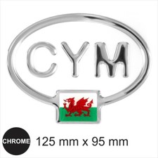 CYM cymru Welsh Wales Dragon Flag Oval Chrome Effect Domed Resin 3D Car Sticker