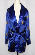 Vintage 1940s Deep Iridescent Blue Asian Print Kimono Robe Size 42