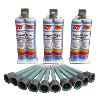 3 x 50 g 2K PU Kunststoffkleber 5 Minute Kunststoff Reperatur Set inkl. Mischer