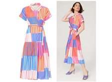 Hutch Wrap Dress Sz Small Pink Blue Stripe Colorful Multicolor Artsy Geometric