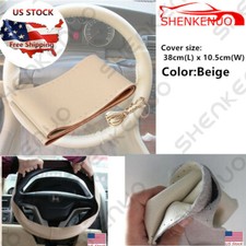 Us Genuine Leather Diy Car Steering Wheel Cover With Needles And Thread Beige