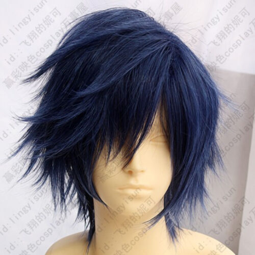 135 New Short Blue mix Cosplay Wig Free Wig Cap Daily Hair - Picture 1 of 4