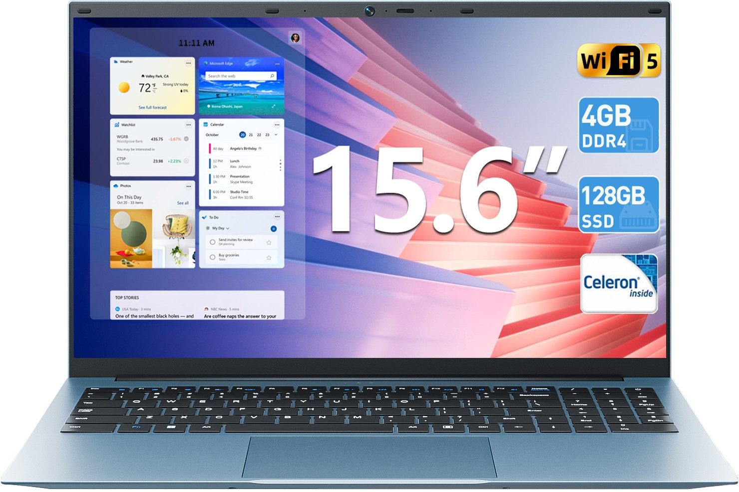 SGIN 15.6" Full HD Laptop 7000mAh 4GB RAM 128GB SSD Windows 11 Intel N4000 WiFi5