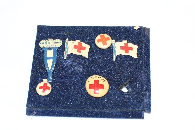 5 Vintage Red Cross Pins + 1 March of Dimes Crutches Pins