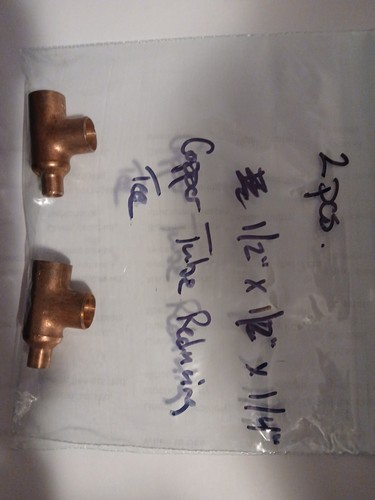 Copper Tube Reducing Tee Fitting 1/2" x 1/2" x 1/4" LOT OF 2