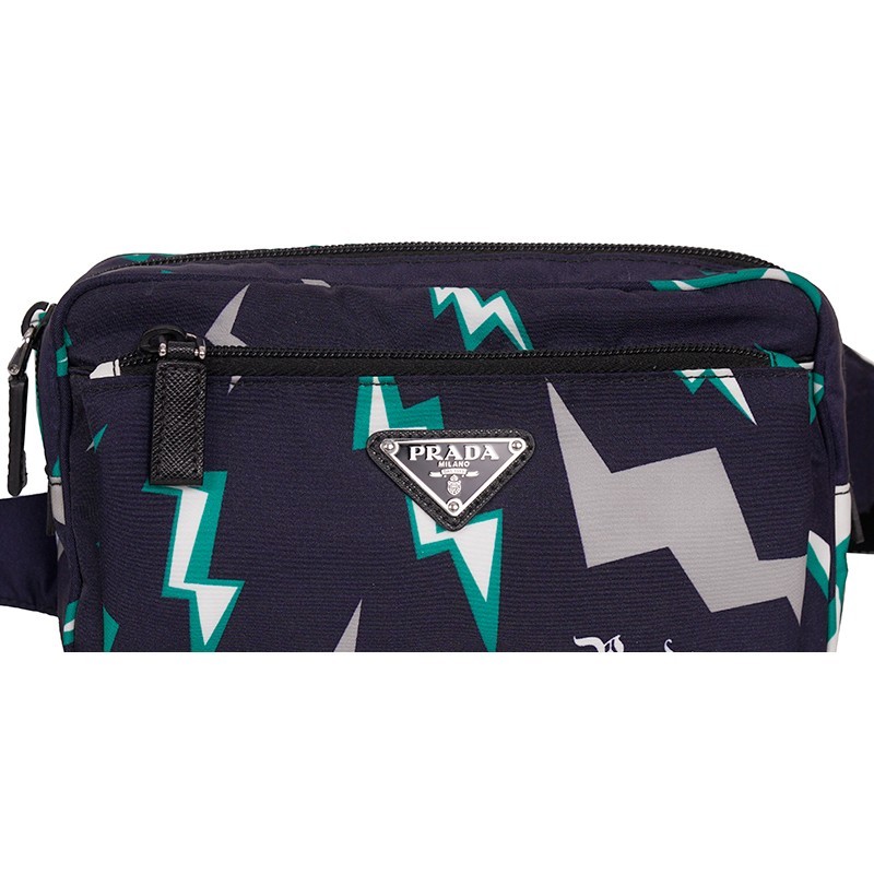 NEW $950 PRADA MEN Blue Frankenstein Thunderbolt Print PADDED