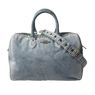 Coach Rowan Large Satchel Blue Denim 2 Way Crossbody Bag CDY75 Auth