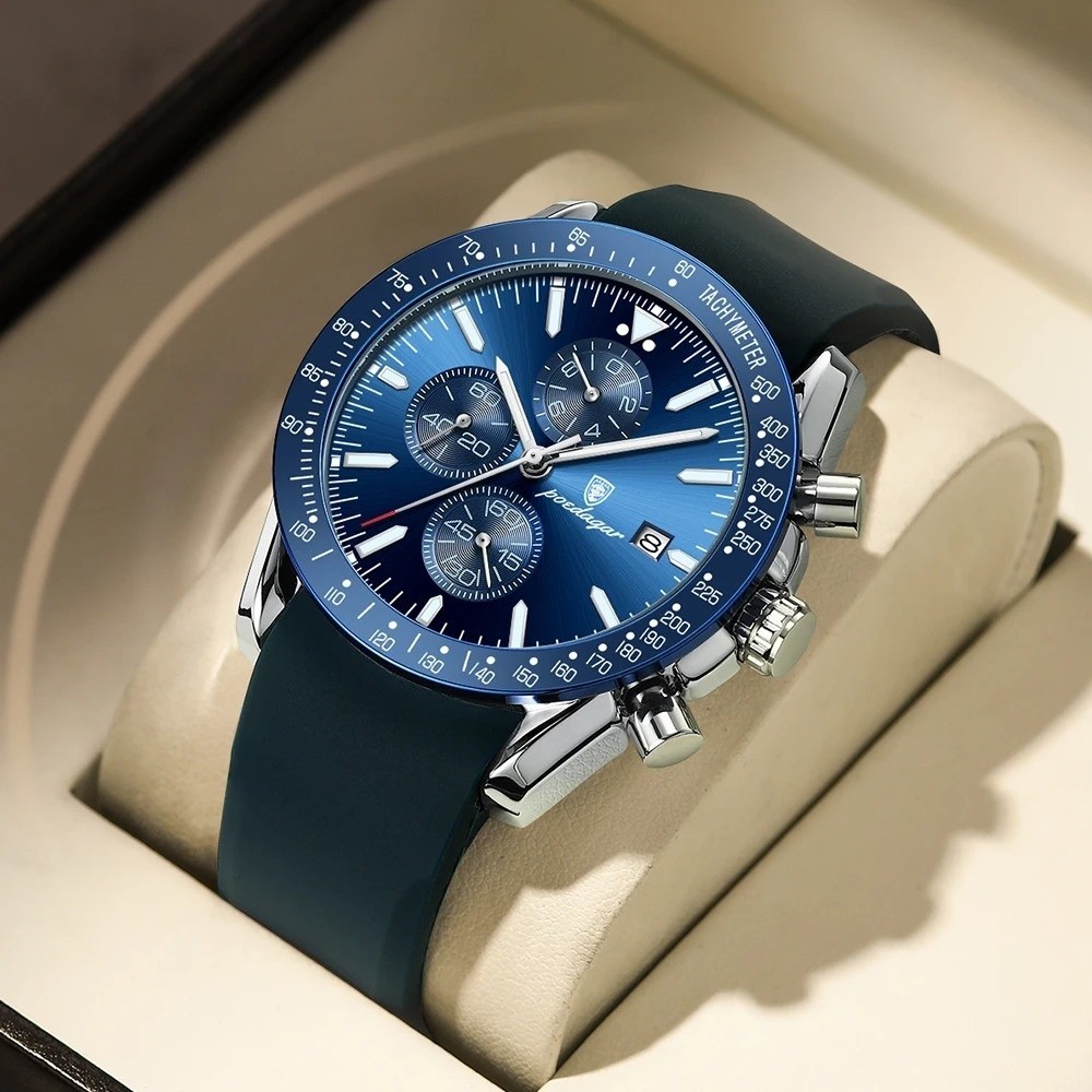 Montre quartz étanche POEDAGAR avec bracelet silicone pour homme