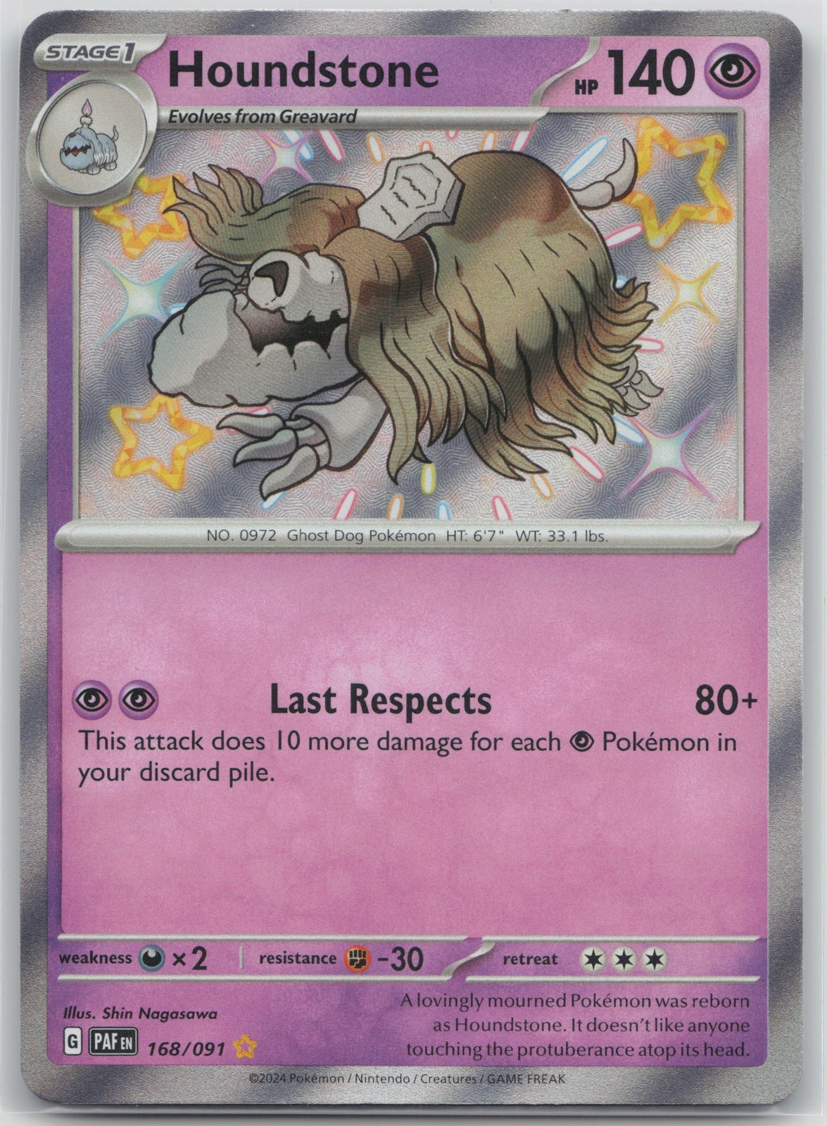 Houndstone - Shiny Rare SV: Paldean Fates 168/091 NM