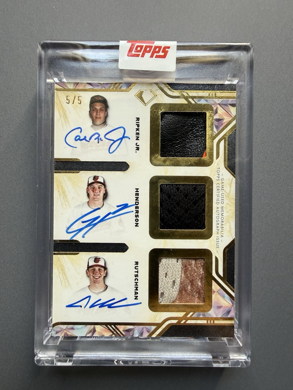 2025 Topps Diamond Icons Triple Patch auto relic Ripken/Henderson/Rutschman /5 view 2