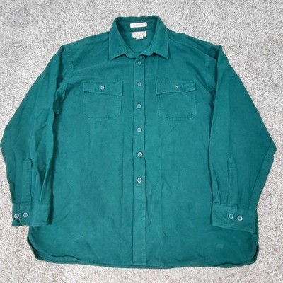 LL Bean Chamois Cloth Button Up Shirt Mens 2XL XXL Green Cotton Traditional Fit