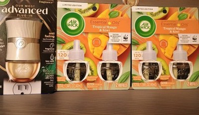 4 Air Wick Plugin Essential Oils Refill TROPICAL MANGO & KIWI Limited Ed Warmer