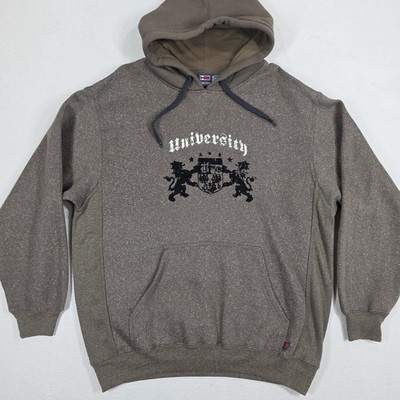 Vintage Bugle Boy Hoodie Men's Medium Brown University Crest Lions Lifted Suede 