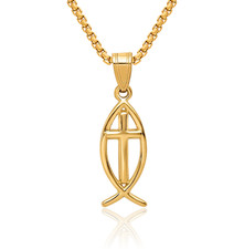 14K Solid Yellow Gold Ichthus Fish Necklace