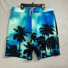 Sonoma Board Shorts Men  s M Blue Palm Tree Mesh Lined Flex Swim Trunks