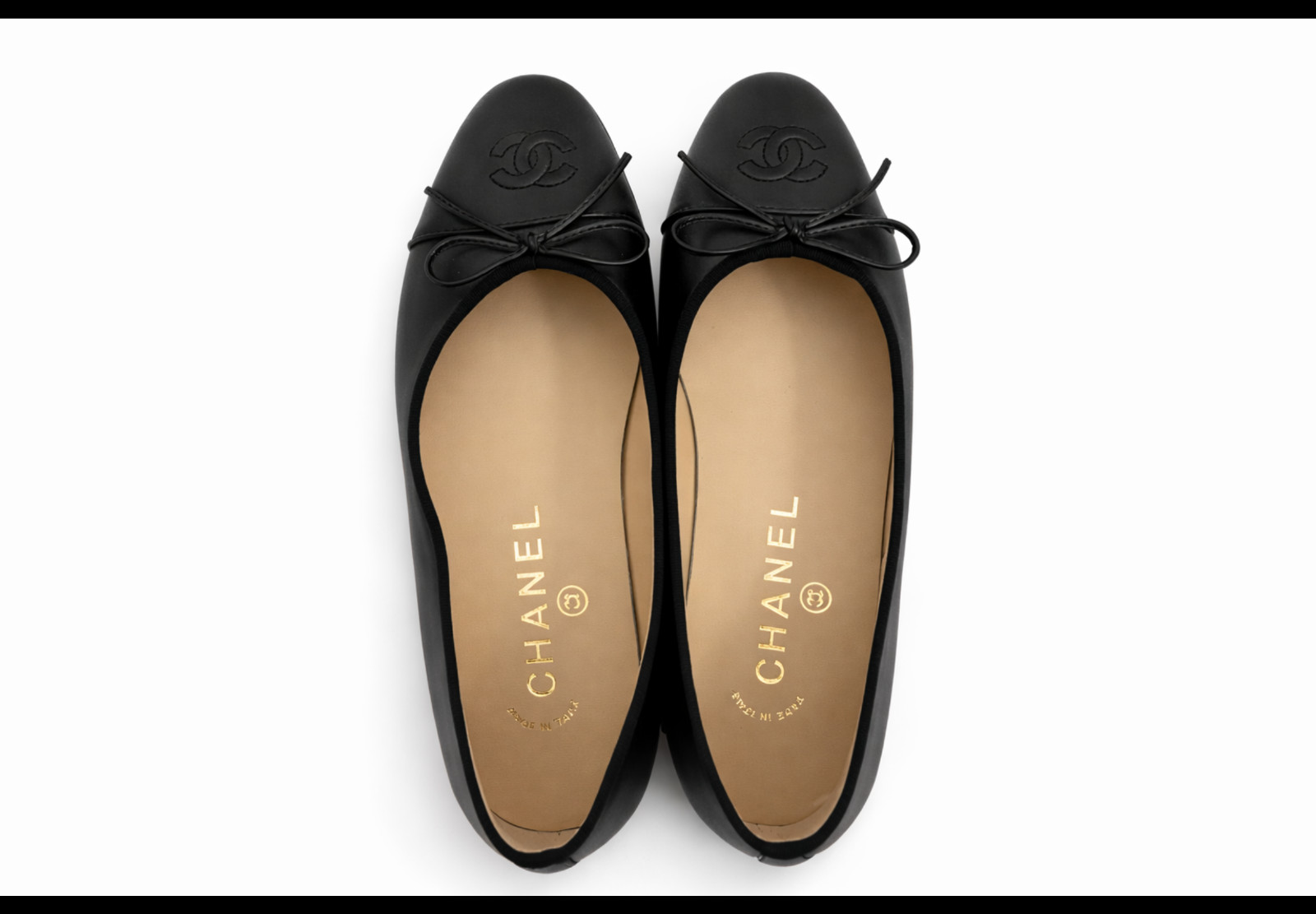 Chanel Interlocking CC Logo Black Leather Ballet Flats Size 39 thumbnail 2