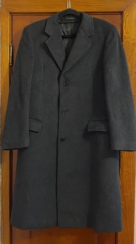 Vintage 70s Gray Wool Cashmere Over Coat Made In Yugoslavia Long Trench 48 Long - product listing photo